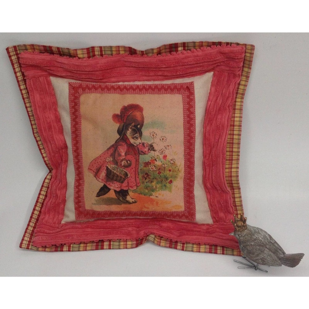Home Decor Pillow Vintage Miss Kitty Novelty Print Handmade Double Flange NWT